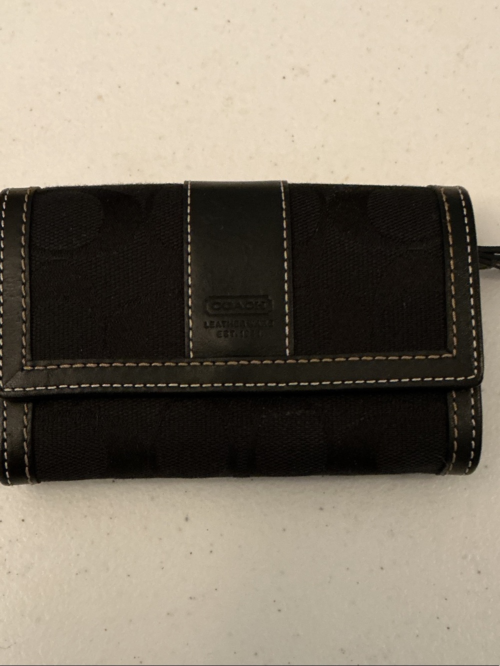 Coach Black Signature Wallet with Contrast Stitching
